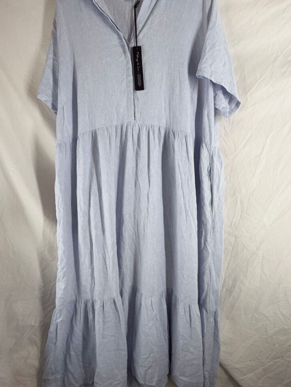 Nicole Miller New York NWT Plus Size 3X Blue Linen Blend Tiered Midi Dress